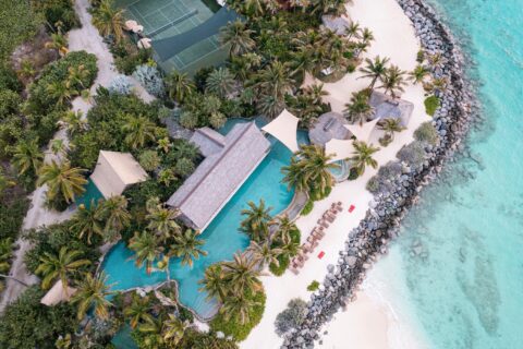 Necker Island, Drohnenaufnahme, Pool von oben