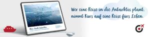 Banner mit Tablet und Spruch passend zum Antarktis Mini-Guide